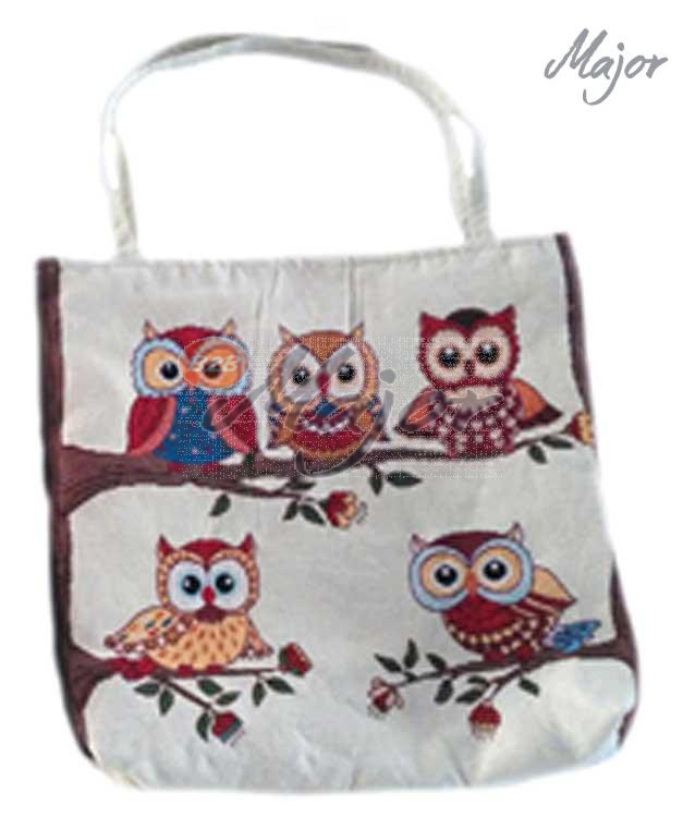Borsa in stoffa Gufi su ramo